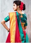 Cotton Silk Red and Teal Thread Work Trendy Classic Saree - 1