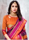 Orange and Purple Thread Work Traditional Designer Saree - 1