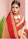 Thread Work Beige and Red Contemporary Style Saree - 1