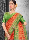 Green and Orange Designer Contemporary Style Saree For Ceremonial - 1