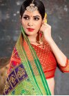 Patola Silk Mint Green and Tomato Trendy Classic Saree For Ceremonial - 1