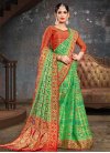 Mint Green and Red Thread Work Designer Contemporary Saree - 1