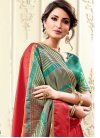 Red and Teal Thread Work Contemporary Style Saree - 1