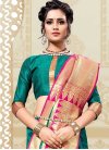 Rose Pink and Teal Thread Work Trendy Saree - 1