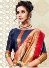 Navy Blue and Red Thread Work Designer Contemporary Style Saree - 1