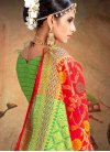Patola Silk Thread Work Mint Green and Red Trendy Classic Saree - 1