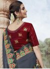 Embroidered Work Grey and Red Trendy Classic Saree - 1
