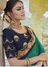 Satin Silk Green and Navy Blue Embroidered Work Traditional Designer Saree - 1