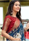 Navy Blue and Red Designer Traditional Saree For Casual - 1