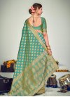 Aqua Blue and Sea Green Banarasi Silk Designer Contemporary Saree - 1
