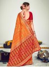 Banarasi Silk Orange and Red Woven Work Designer Traditional Saree - 1