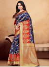Thread Work Blue and Red Designer Contemporary Style Saree - 1