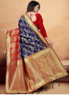 Thread Work Blue and Red Designer Contemporary Style Saree - 2