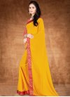Mustard and Red Lace Work Designer Contemporary Saree - 2