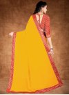 Mustard and Red Lace Work Designer Contemporary Saree - 1