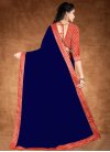 Navy Blue and Red Lace Work Traditional Designer Saree - 1