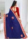 Fancy Fabric Beige and Navy Blue Lace Work Half N Half Trendy Saree - 2