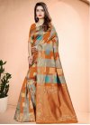 Banarasi Silk Grey and Orange Trendy Classic Saree For Ceremonial - 1