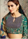 Jacquard Silk Navy Blue and Teal Beads Work Contemporary Style Saree - 1