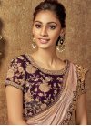 Beige and Purple Embroidered Work Designer Contemporary Style Saree - 1