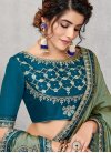 Art Silk Navy Blue and Sea Green Embroidered Work Traditional Saree - 1