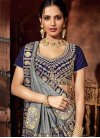 Embroidered Work Brocade Grey and Navy Blue Contemporary Style Saree - 1