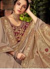 Beige and Maroon Embroidered Work Trendy Classic Saree - 1