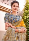 Embroidered Work Mustard and Navy Blue Designer Traditional Saree - 1