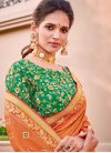 Green and Orange Cord Work Contemporary Style Saree - 1