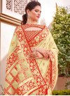 Cream and Red Cord Work Trendy Classic Saree - 1
