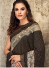 Lycra Brown and Olive Digital Print Work Designer Contemporary Style Saree - 1