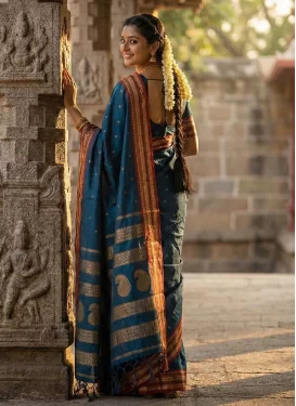 Woven Work Classic Saree For Ceremonial in Teal
