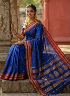 Silk Blend Classic Saree in Blue with Woven Work for Ceremonial