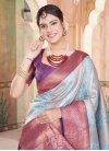 Purple and Turquoise Designer Contemporary Style Saree For Festival - 1