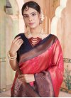 Kanjivaram Silk Woven Work Hot Pink and Navy Blue Trendy Classic Saree - 1