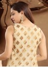 Cream and Maroon Banarasi Silk Readymade Churidar Salwar Suit - 1