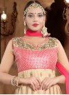 Embroidered Work Cream and Rose Pink Net Readymade Churidar Salwar Suit - 1