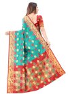 Woven Work Art Silk Red and Teal Designer Traditional Saree - 1