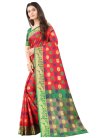 Green and Red Woven Work Designer Contemporary Saree - 1