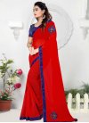 Navy Blue and Red Beads Work Classic Saree - 1