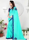 Faux Chiffon Navy Blue and Turquoise Trendy Saree - 1