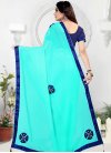 Faux Chiffon Navy Blue and Turquoise Trendy Saree - 2