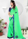 Faux Chiffon Mint Green and Navy Blue Beads Work Traditional Saree - 1