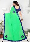 Faux Chiffon Mint Green and Navy Blue Beads Work Traditional Saree - 2