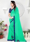 Navy Blue and Sea Green Beads Work Trendy Saree - 1