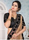 Satin Silk Embroidered Work Beige and Black Traditional Designer Saree - 2