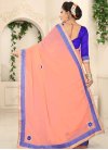 Faux Chiffon Blue and Peach Lace Work Contemporary Style Saree - 2