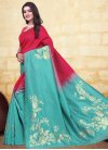 Art Silk Red and Turquoise Woven Work Designer Contemporary Saree - 1