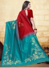 Art Silk Red and Teal Woven Work Trendy Classic Saree - 1