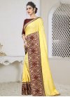 Jacquard Silk Maroon and Yellow Embroidered Work Designer Contemporary Saree - 1
